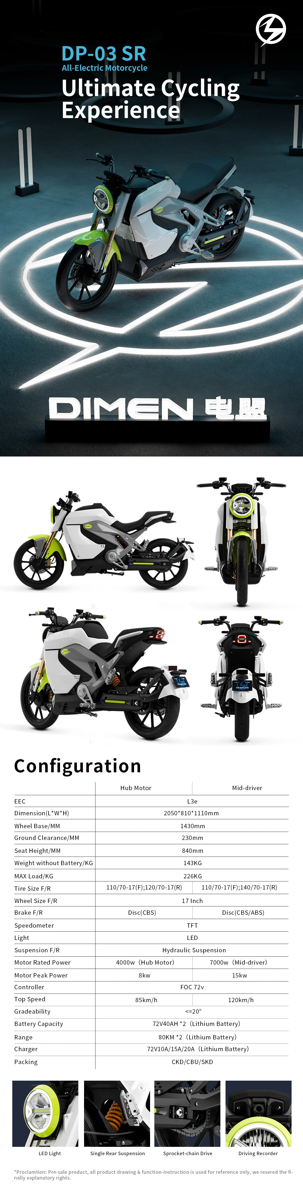 7000W Long Rang Adult Electric Motorcycle with High Speed 120km/H